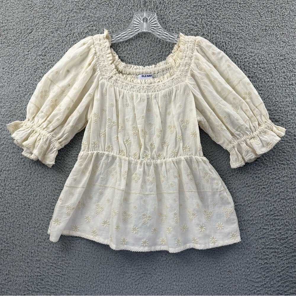 Old Navy Smocked Square Neck Babydoll Top Cottagecore Peasant Boho Women's XS